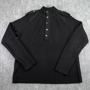 Banana Republic Sweater Mens Medium Black Ribbed 100% Wool Military Style Heavy